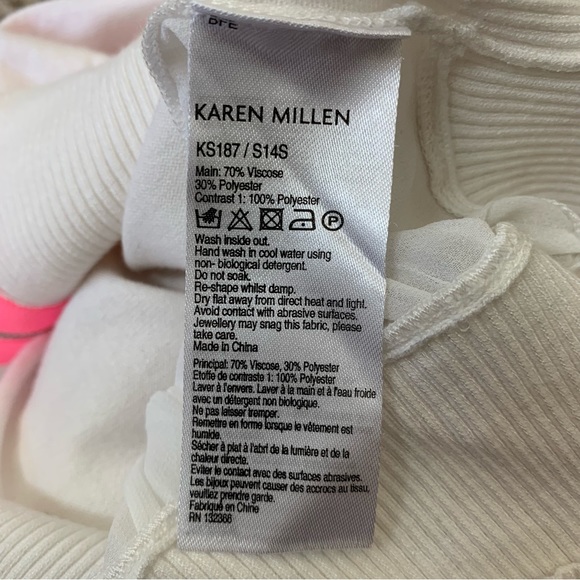 Karen Millen Sporty Pink White Zip Top Short Sleeve Mesh Cardigan US Size 4 UK 8 - Picture 8 of 10